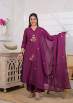 3-Piece Embroidered V-Neck Kurta Pant Set with Dupatta
