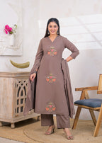 3-Piece Embroidered V-Neck Kurta Pant Set with Dupatta