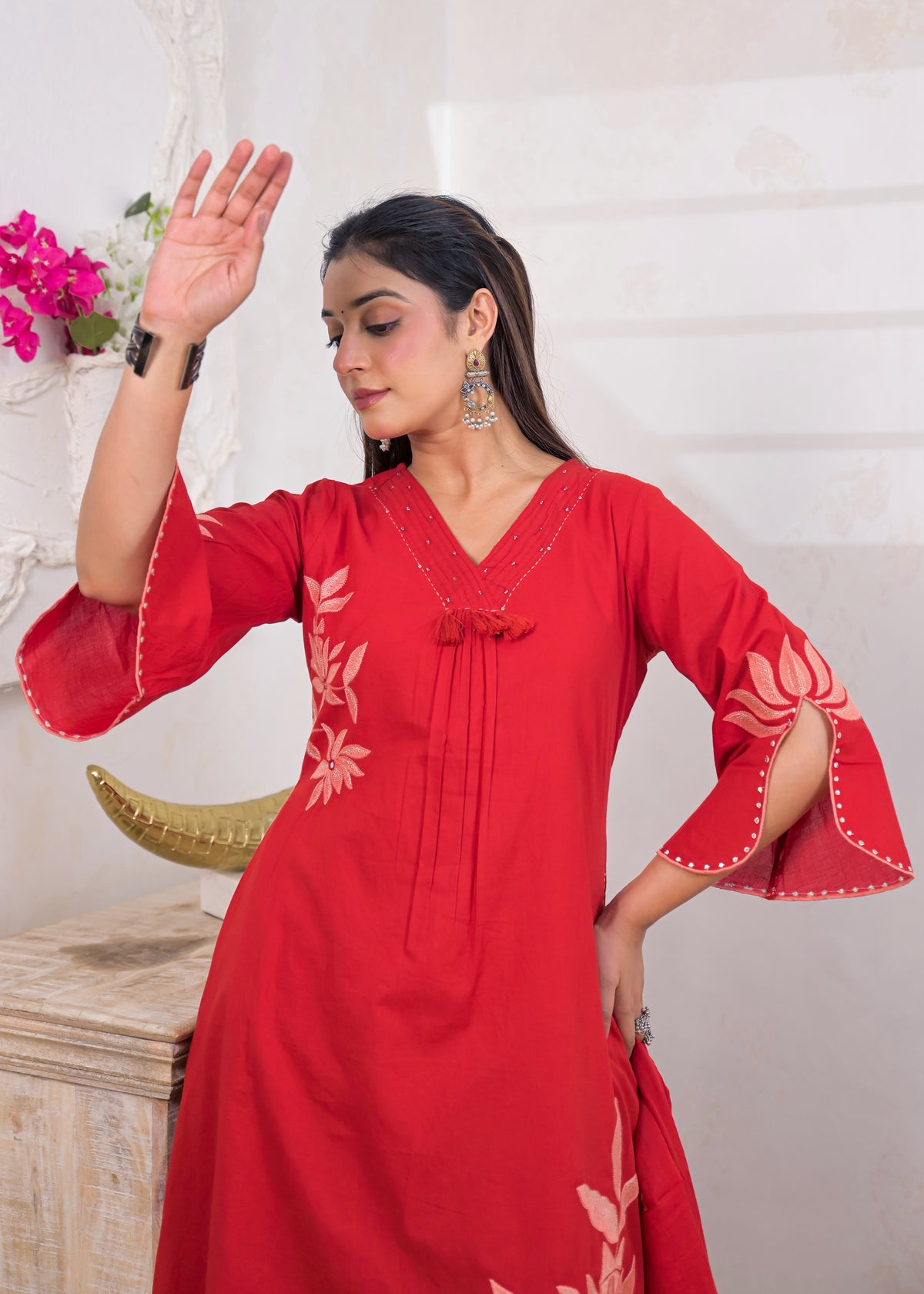 3-Piece Embroidered V-Neck Kurta Pant Set with Dupatta