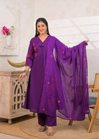 3-Piece Embroidered V-Neck Kurta Pant Set with Dupatta
