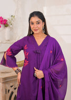 3-Piece Embroidered V-Neck Kurta Pant Set with Dupatta