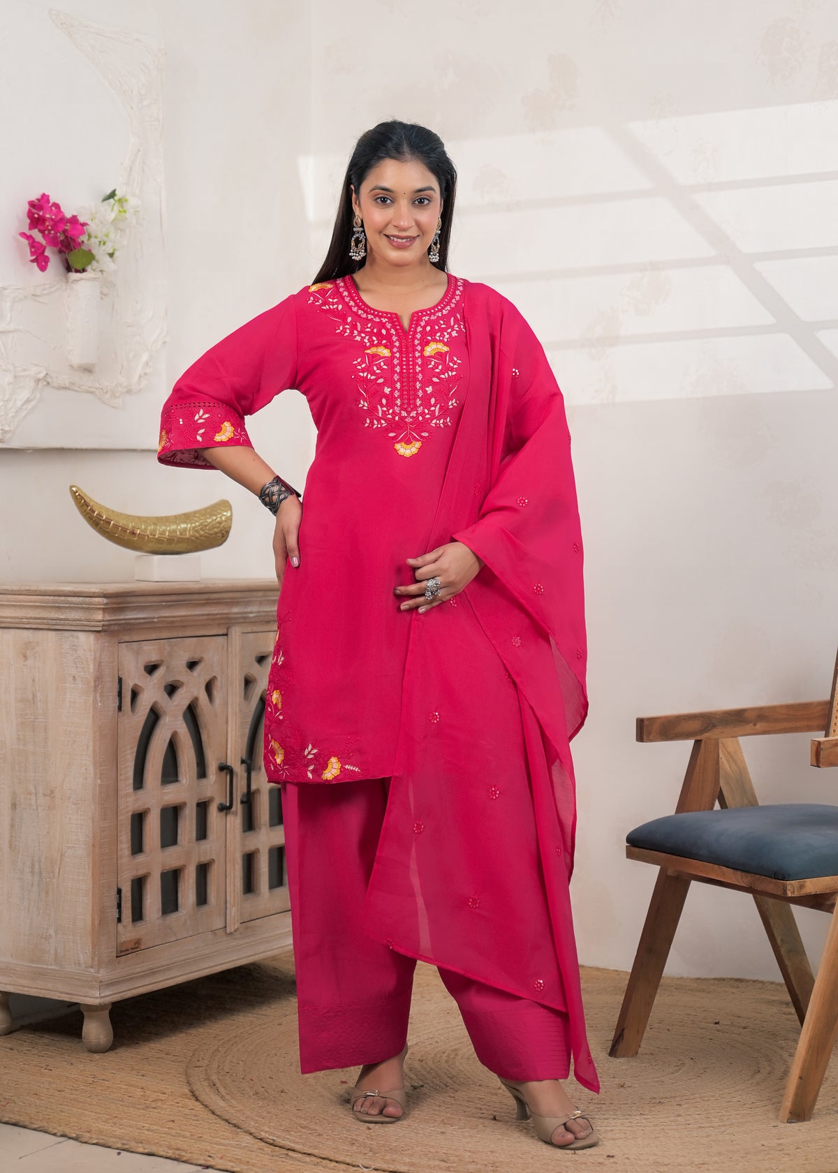 Notch Neck Short Kurta Salwar Set with Dupatta