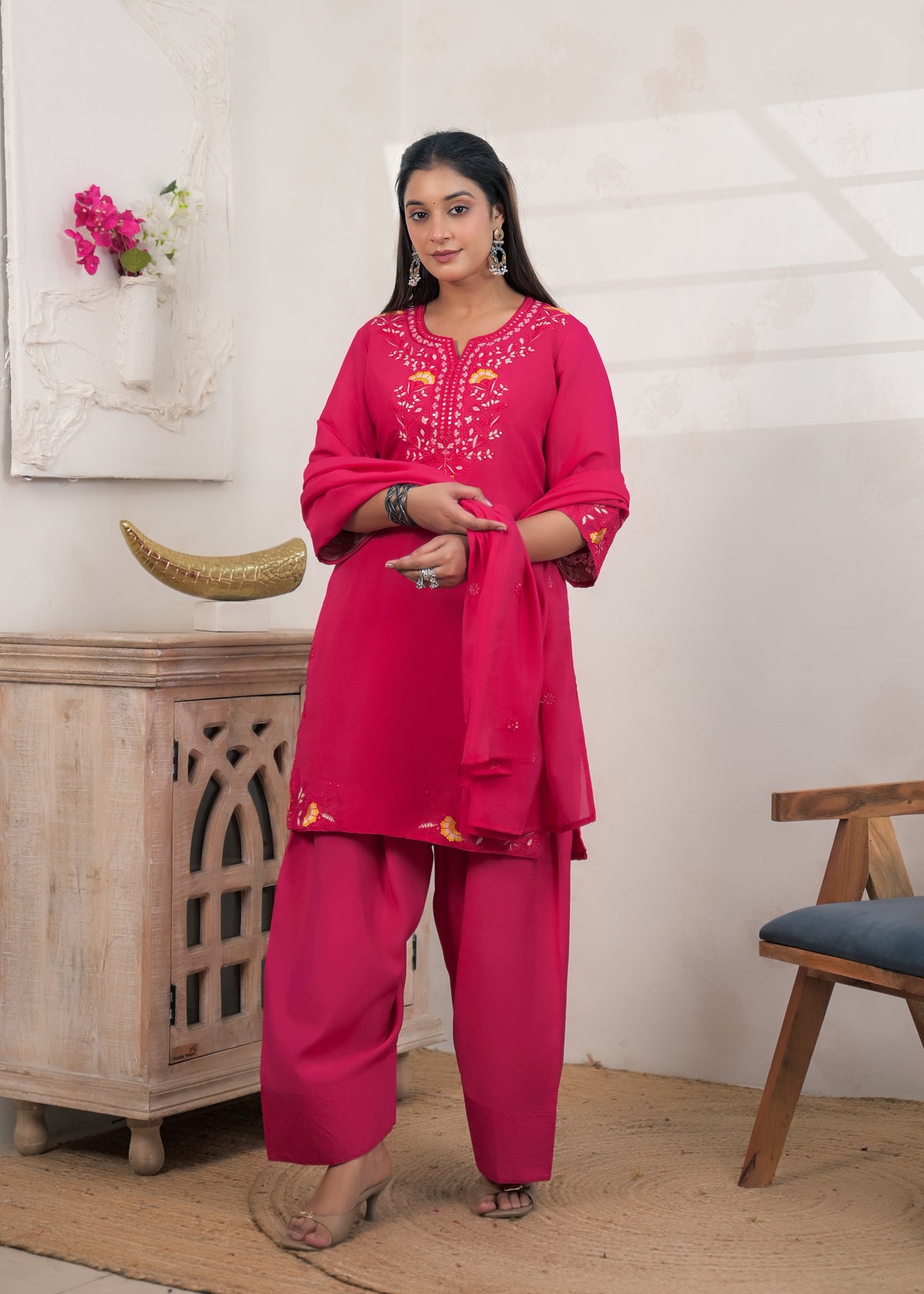 Notch Neck Short Kurta Salwar Set with Dupatta