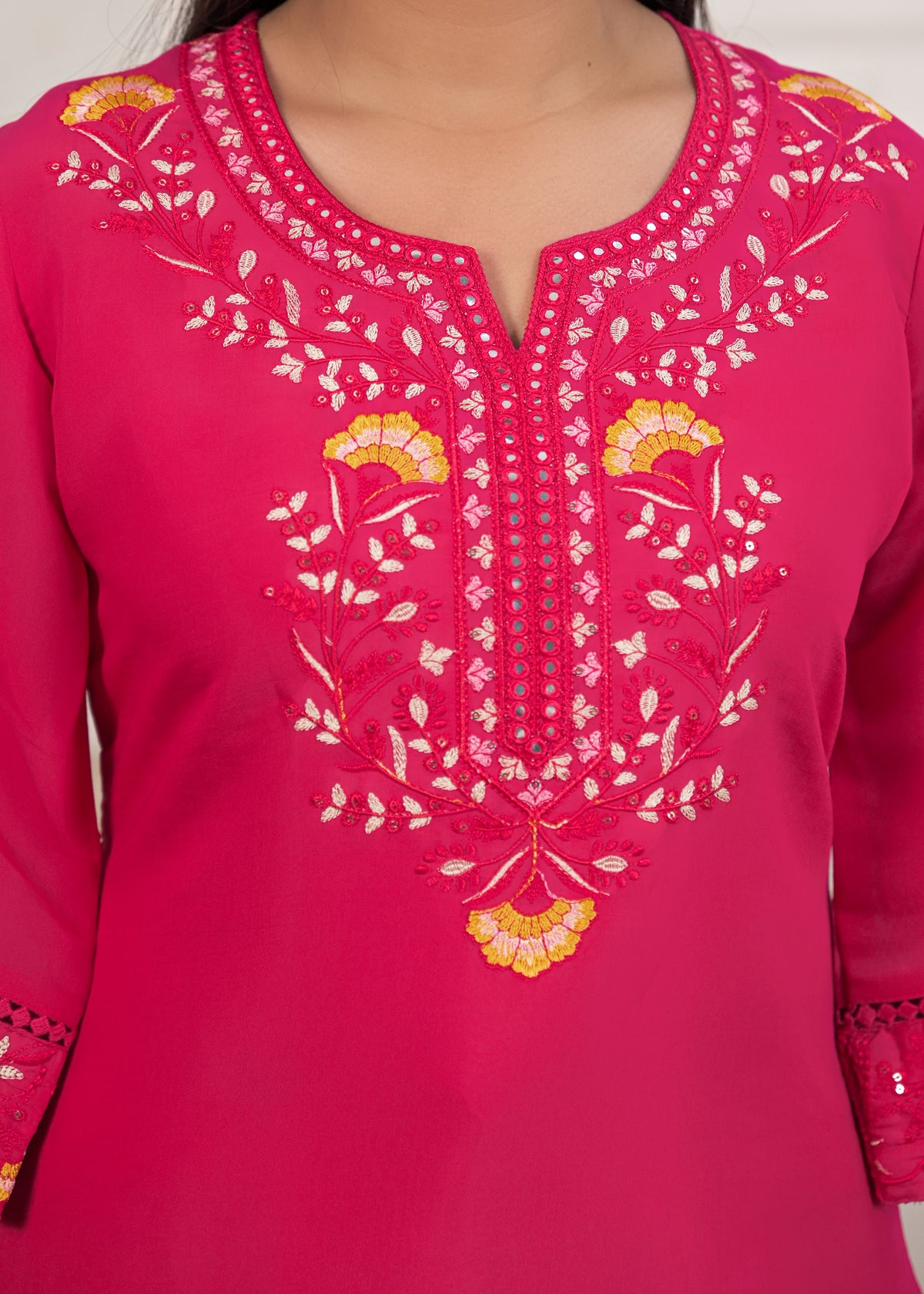 Notch Neck Short Kurta Salwar Set with Dupatta