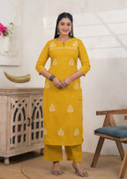2-Piece Embroidered Slit-Neck Kurti Pant Set