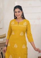 2-Piece Embroidered Slit-Neck Kurti Pant Set