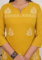 2-Piece Embroidered Slit-Neck Kurti Pant Set