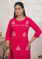 2-Piece Embroidered Slit-Neck Kurti Pant Set