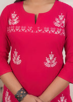 2-Piece Embroidered Slit-Neck Kurti Pant Set