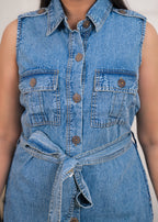 2-Piece Sleeveless Belted Denim Co-Ord Set