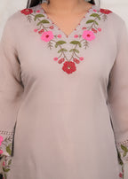 Women's Floral Embroidered Straight Kurta Pant Set with Matching Dupatta