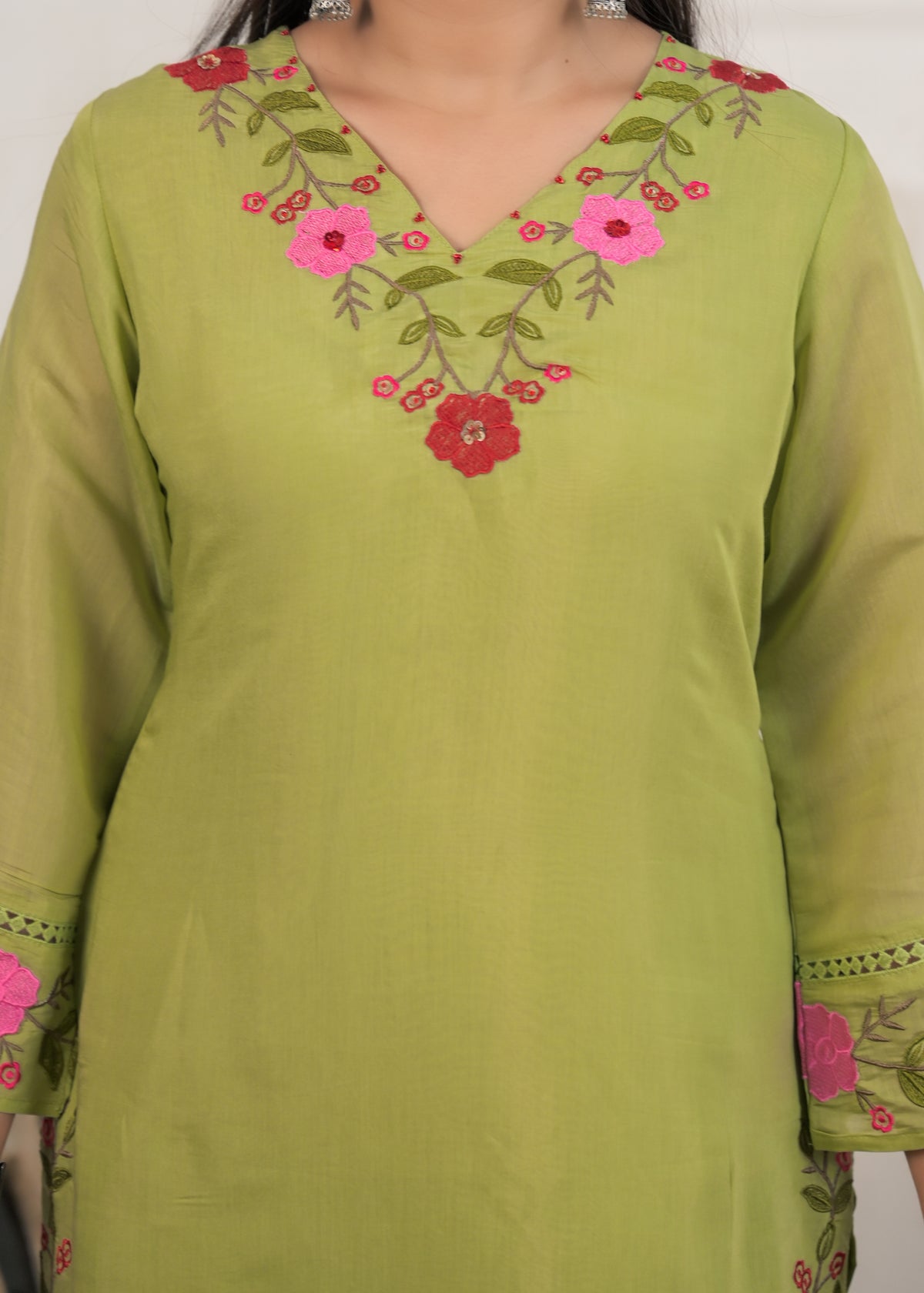 Women's Floral Embroidered Straight Kurta Pant Set with Matching Dupatta