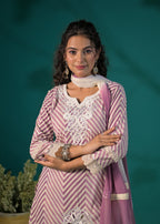 Women's Embroidered Straight Kurta with Floral Farshi  and Dupatta Set