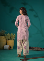 Women's Embroidered Straight Kurta with Floral Farshi  and Dupatta Set