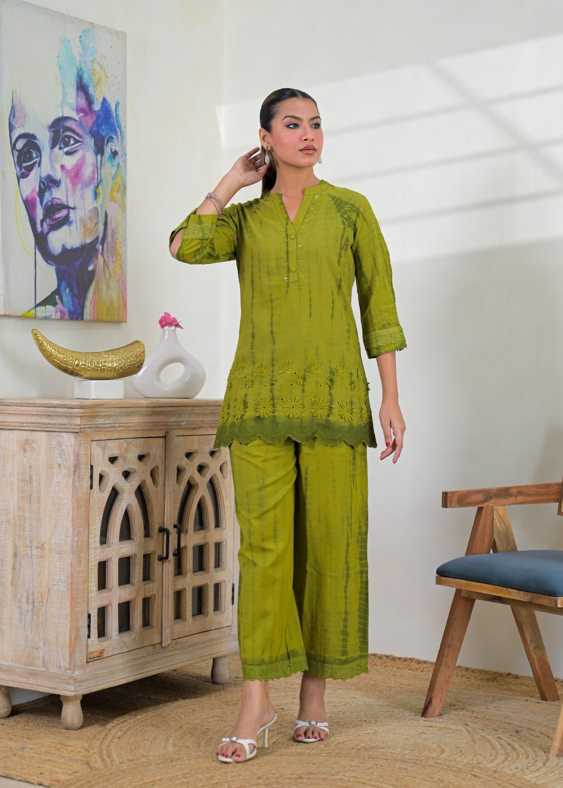 Shibori Dyed Short Tunic Co-ord Set