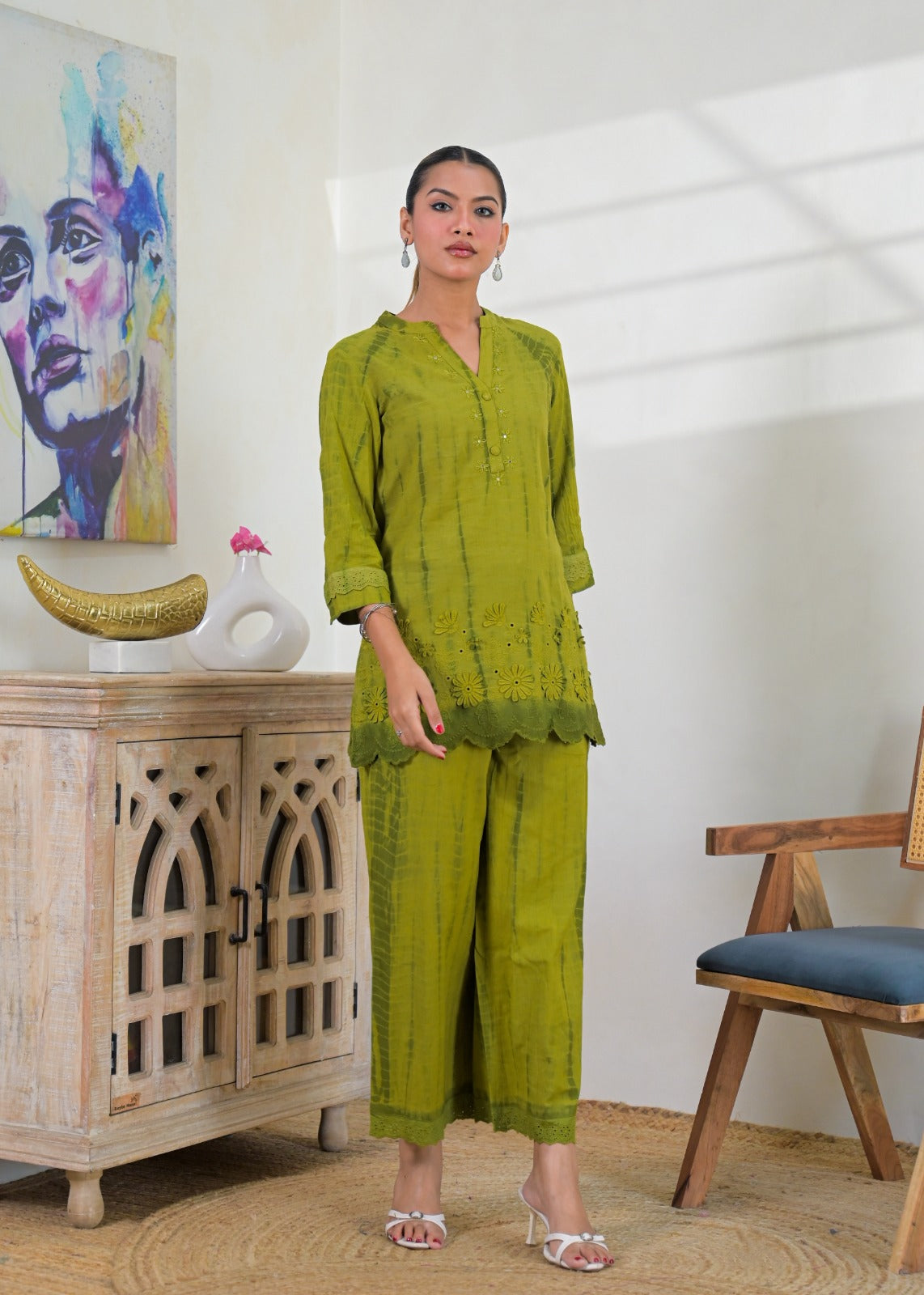 Shibori Dyed Short Tunic Co-ord Set
