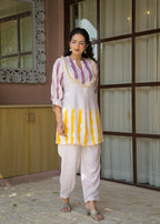 Casual Tie-Dye Yoke & Hem Patterned Tunic Co-ord Set