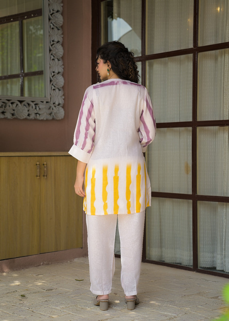 Casual Tie-Dye Yoke & Hem Patterned Tunic Co-ord Set