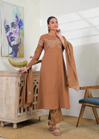 Motif Yoke 3-Piece Kurta Set