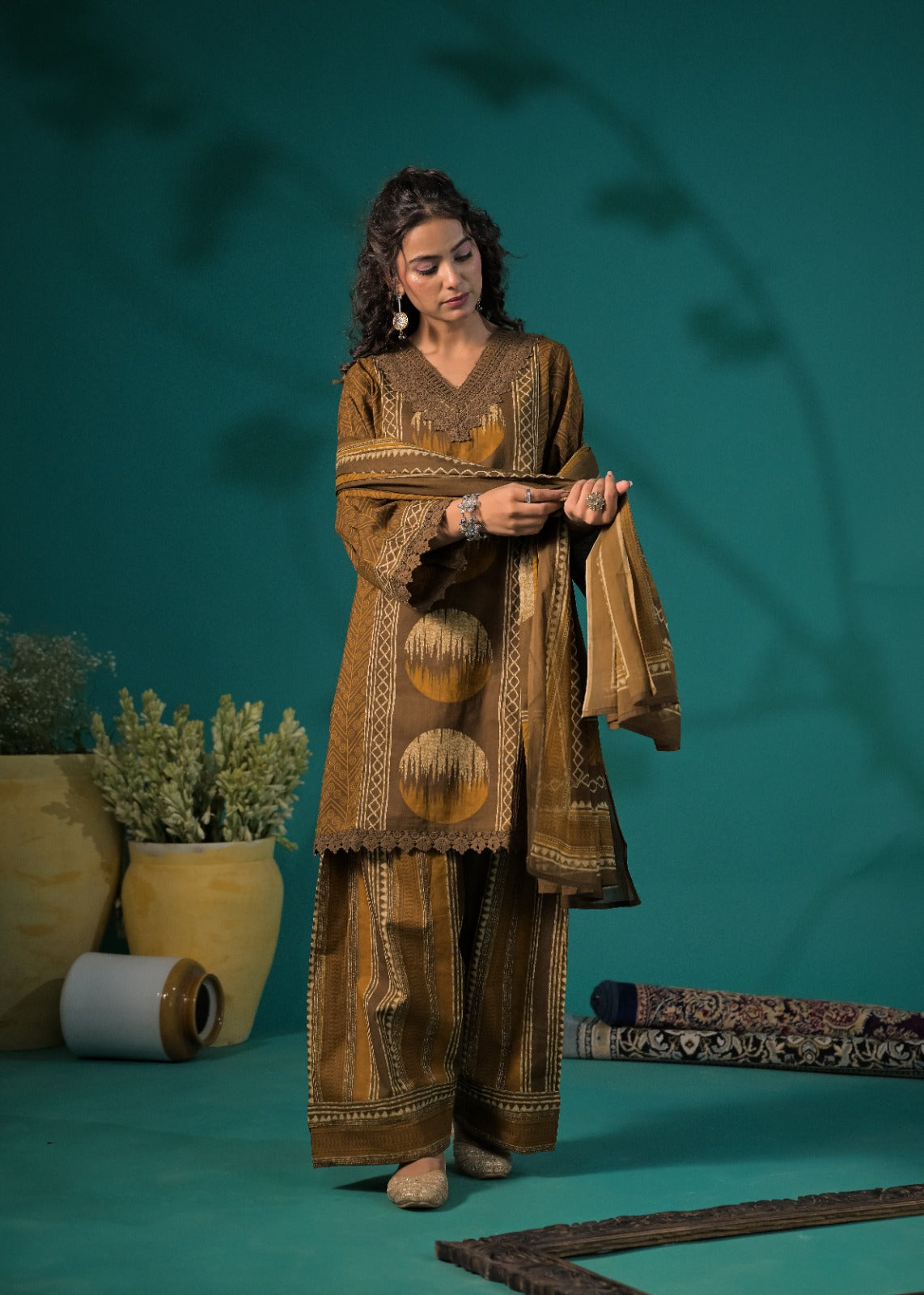 Chevron Embroidered Afghani Kurta Set