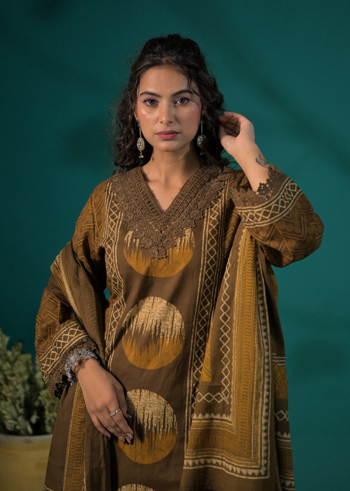 Chevron Embroidered Afghani Kurta Set