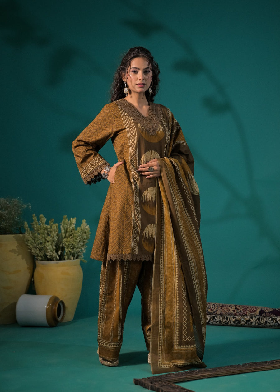 Chevron Embroidered Afghani Kurta Set