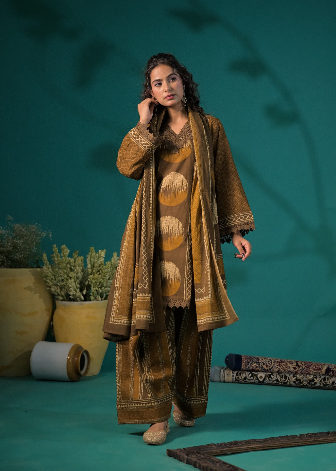 Chevron Embroidered Afghani Kurta Set