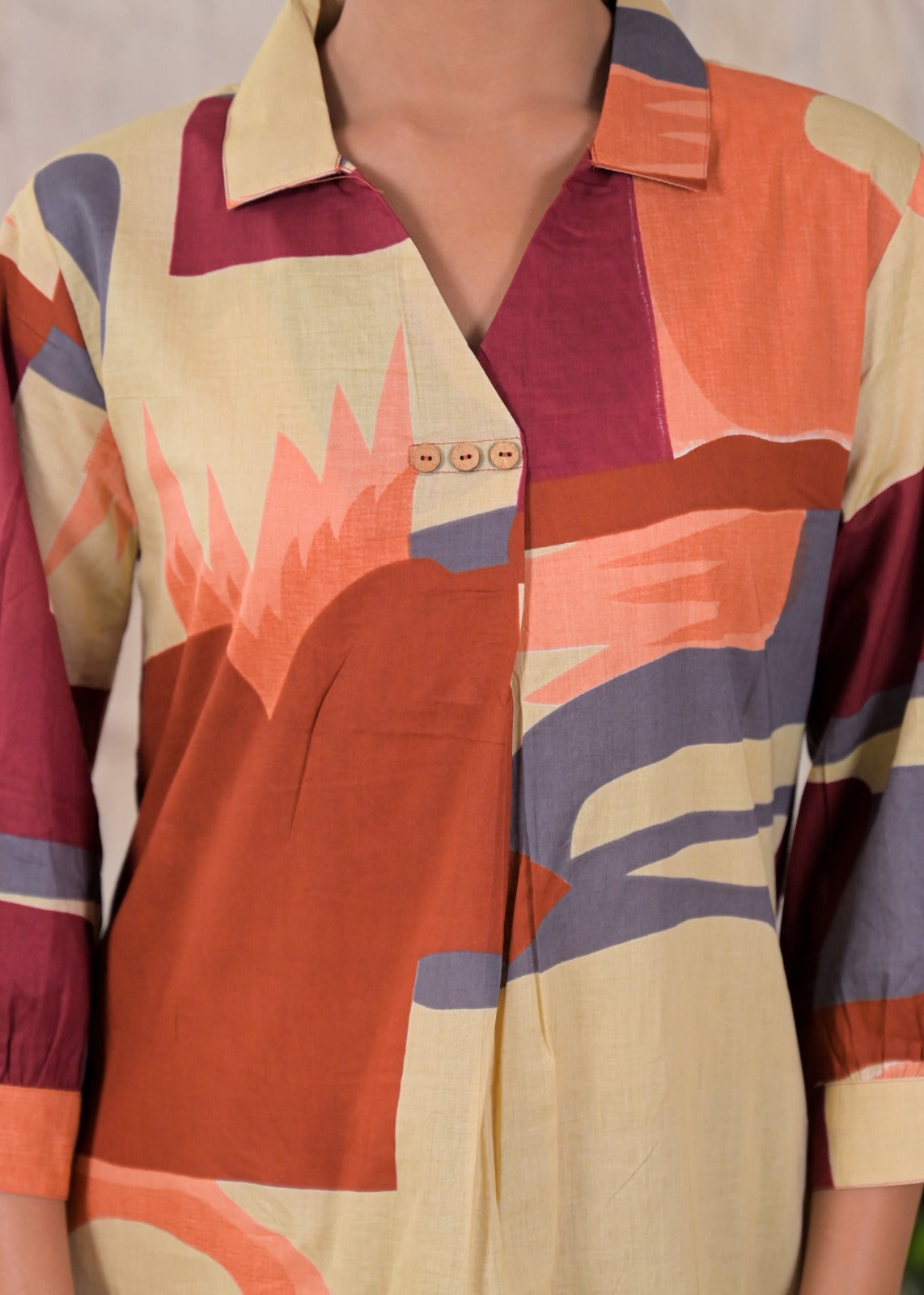 Collared Curved-Hem Tunic Kurta Set