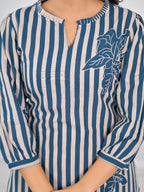 Striped Floral Motif High-Low Kurta Pant Set