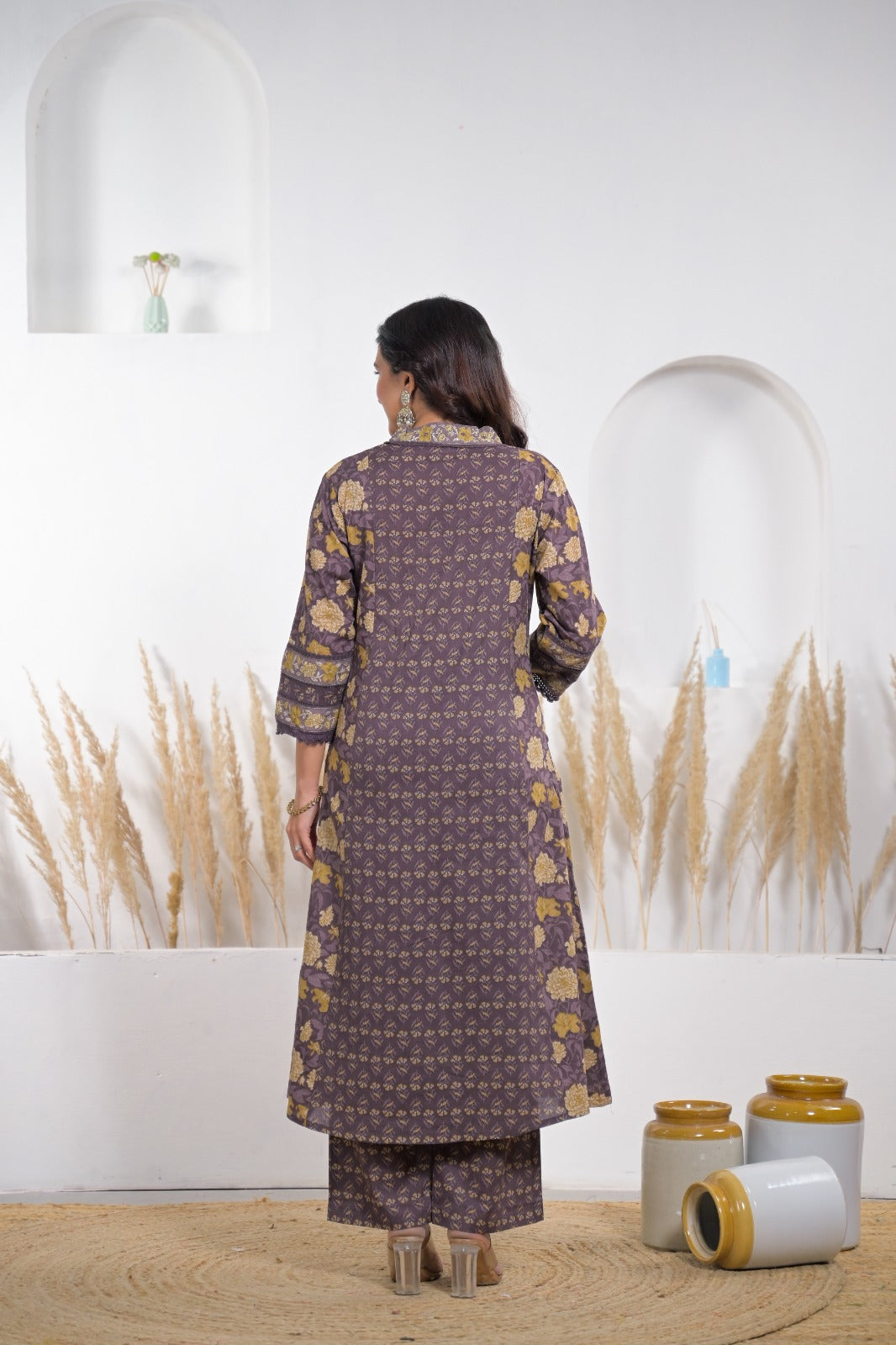 Floral Printed Kurta Set with Embellished Yoke & Dupatta