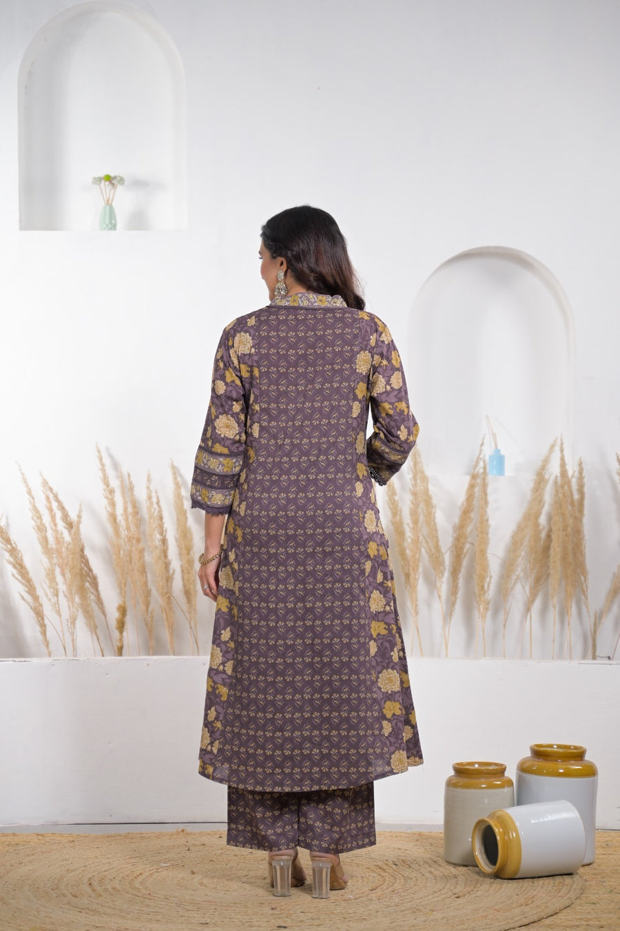 Floral Printed Kurta Set with Embellished Yoke & Dupatta