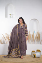 Floral Printed Kurta Set with Embellished Yoke & Dupatta