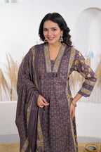 Floral Printed Kurta Set with Embellished Yoke & Dupatta