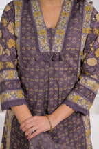 Floral Printed Kurta Set with Embellished Yoke & Dupatta