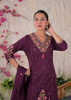 Floral Yoke & Daman Embroidered Straight Kurta Suit Set
