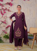 Floral Yoke & Daman Embroidered Straight Kurta Suit Set