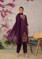 Floral Yoke & Daman Embroidered Straight Kurta Suit Set