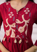 Pintuck & Tassel Detail Anarkali Suit Set