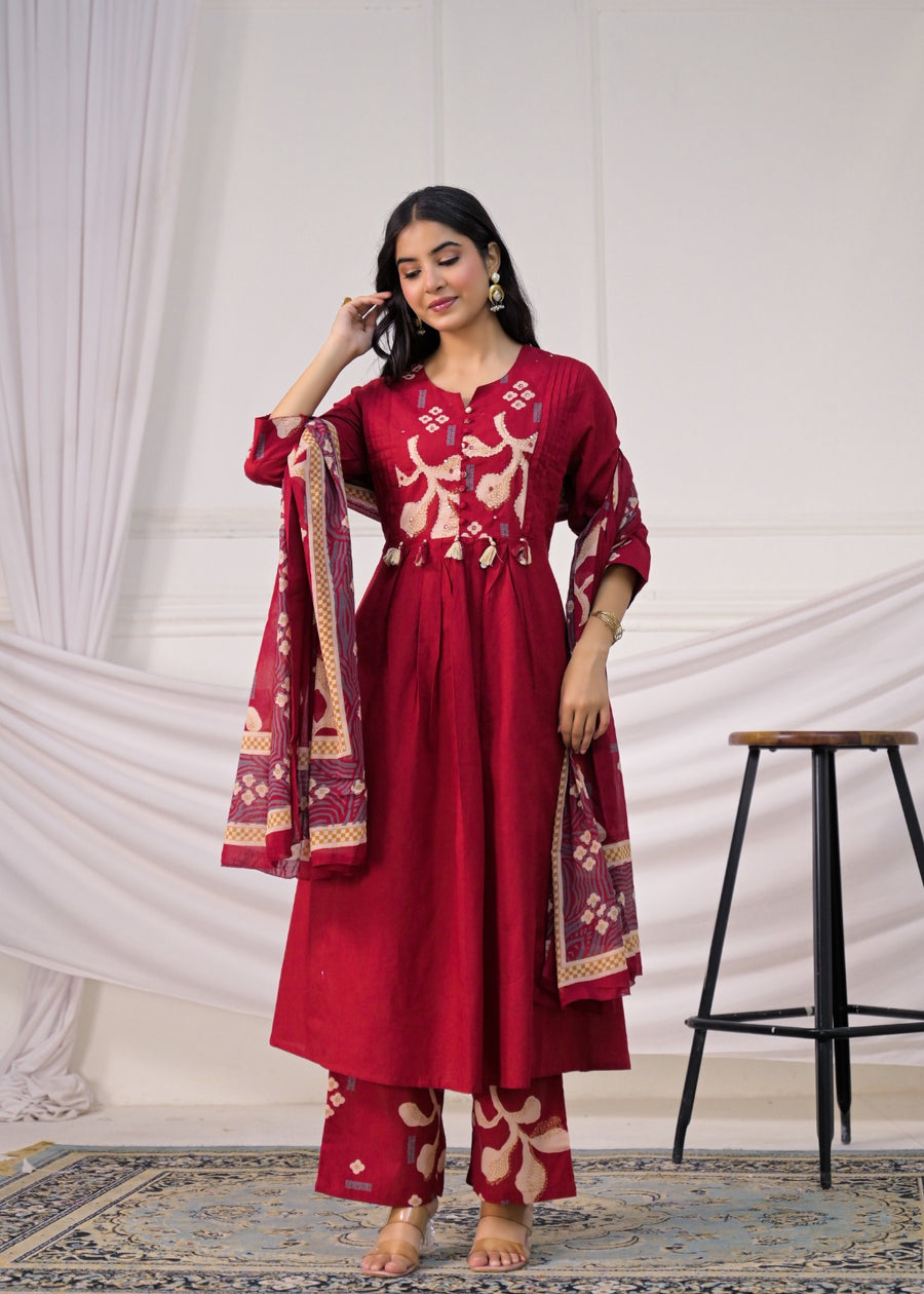 Pintuck & Tassel Detail Anarkali Suit Set