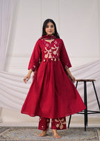 Pintuck & Tassel Detail Anarkali Suit Set