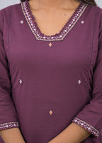 Side-Slit Floral Embroidered Straight Kurta Suit Set