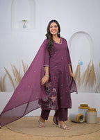 Side-Slit Floral Embroidered Straight Kurta Suit Set