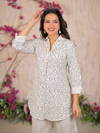 Swirl Embroidered Collared Tunic & Wide-Leg Trouser Co-ord Set