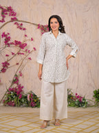 Swirl Embroidered Collared Tunic & Wide-Leg Trouser Co-ord Set