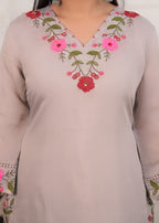 Resham Work V-Neck Kurti, Pants & Dupatta (Set of 3)