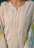 Lace-Hem Floral Motif Straight Kurta Pant Set