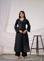 Asymmetric Floral Embroidered A-Line Kurta & Palazzo Set