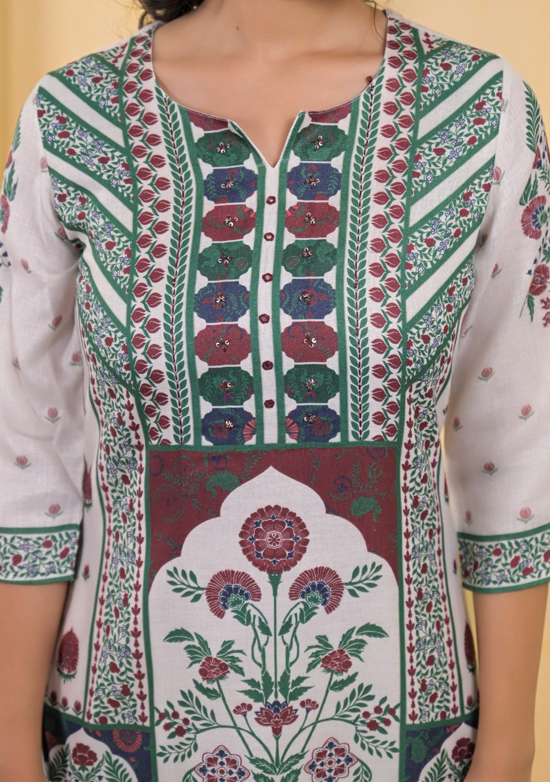 Heritage Arch Motif Straight Kurta Suit with Printed Dupatta