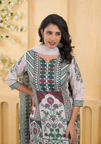 Heritage Arch Motif Straight Kurta Suit with Printed Dupatta