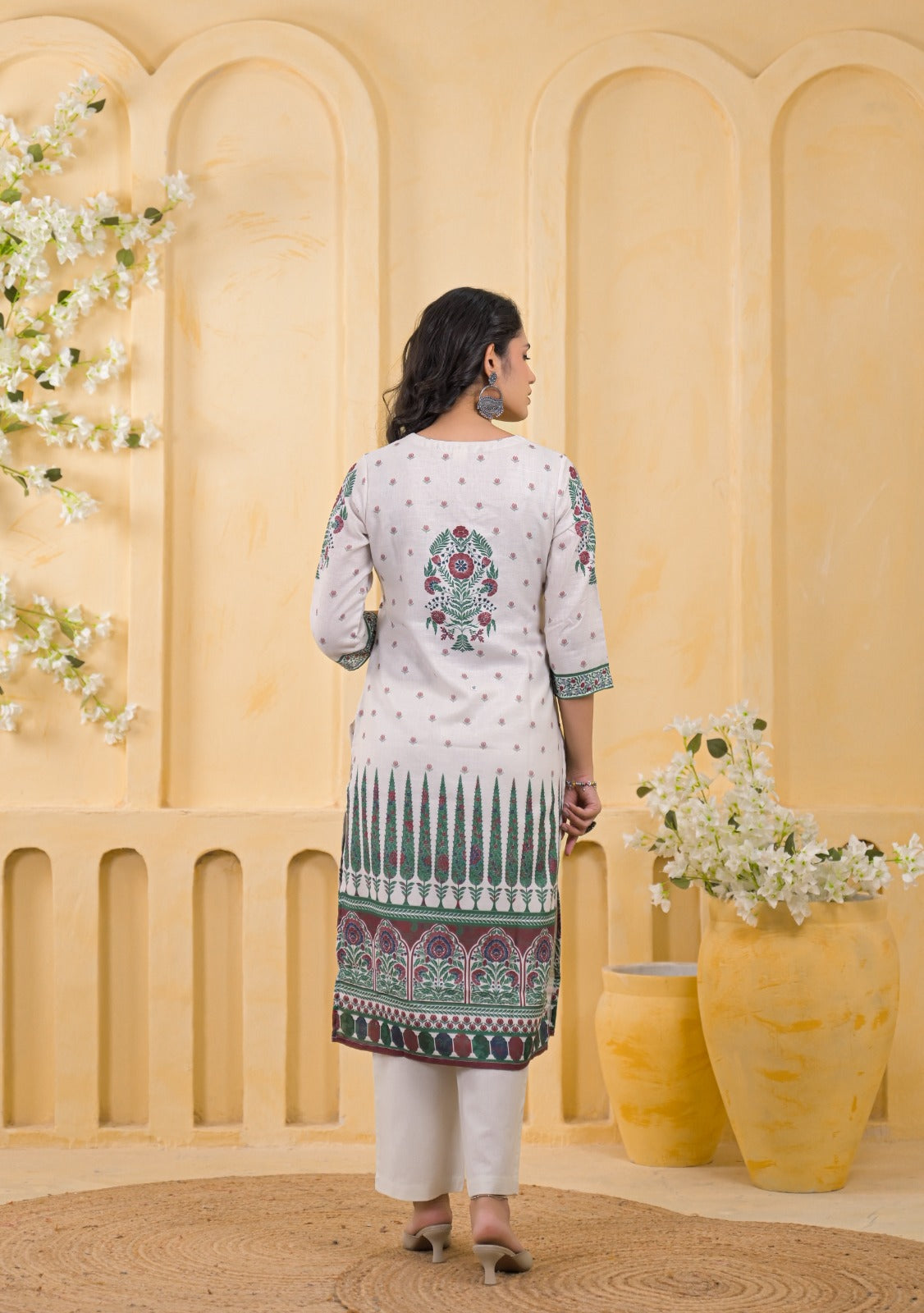 Heritage Arch Motif Straight Kurta Suit with Printed Dupatta
